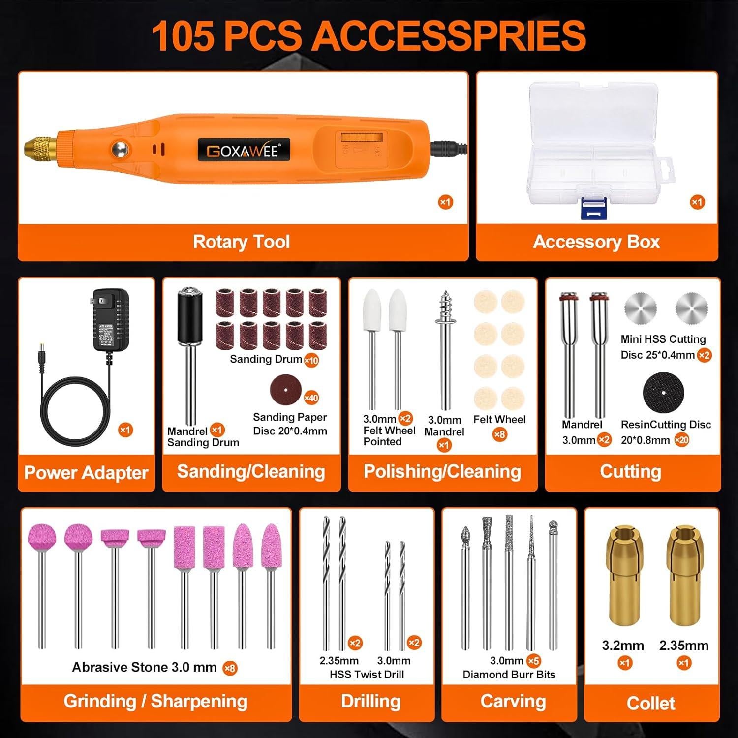 Mini Herramienta Rotativa GOXAWEE 105 Accesorios 18000 RPM