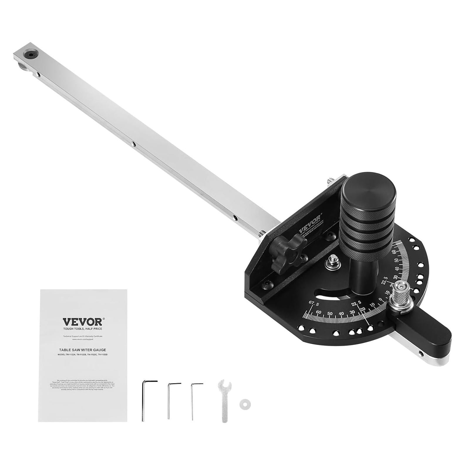 VEVOR Precision Miter Gauge, Standard Slot 3/4'' x 3/8'', Aluminum Alloy Table Saw Miter Gauge with 15 Angle Stops Adjustable Spring Loaded Plunger and Removable Disc, for Woodworking Tool Table Saw