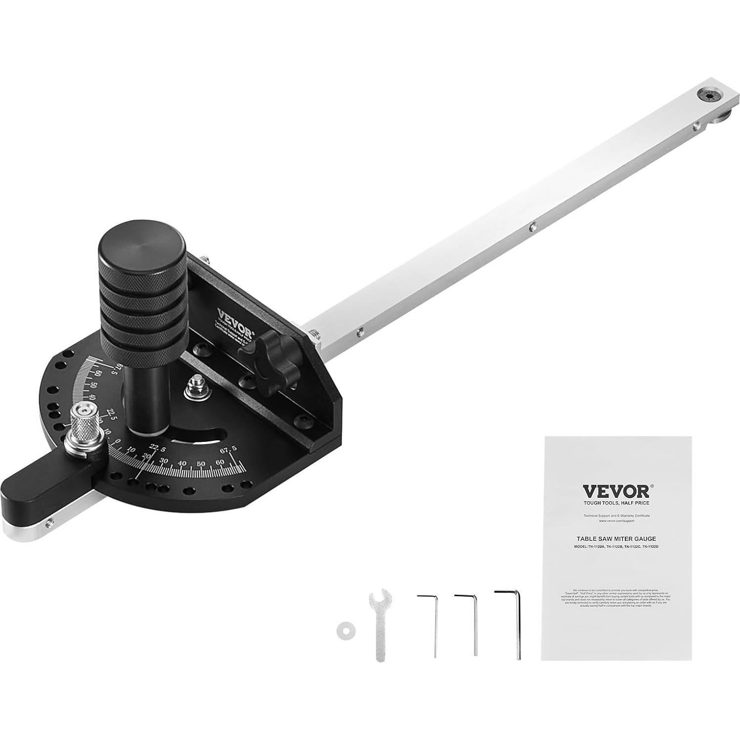 VEVOR Precision Miter Gauge, Standard Slot 3/4'' x 3/8'', Aluminum Alloy Table Saw Miter Gauge with 15 Angle Stops Adjustable Spring Loaded Plunger and Removable Disc, for Woodworking Tool Table Saw