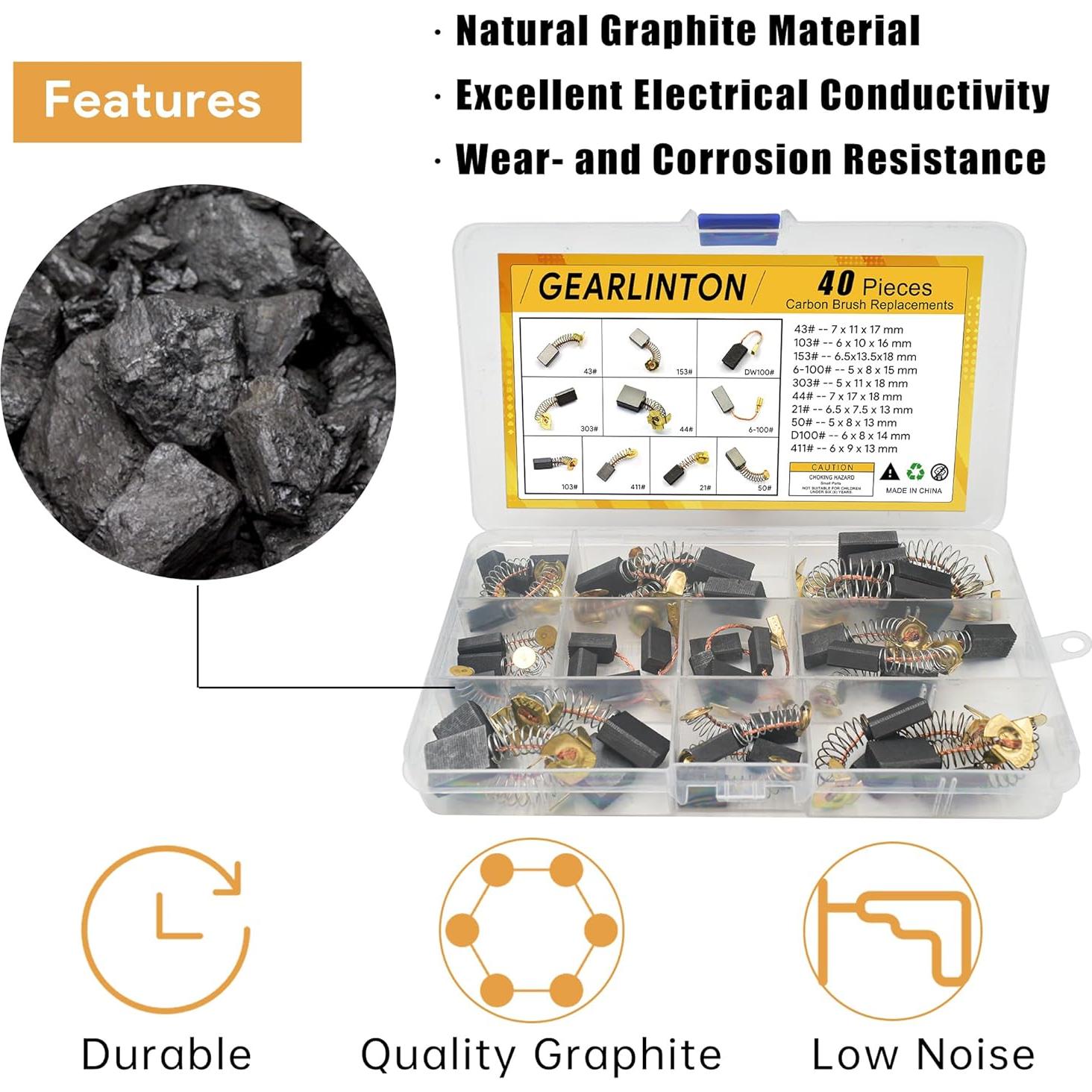 Juego de Cepillos de Carbón GEARLINTON 40 PZS para Motores