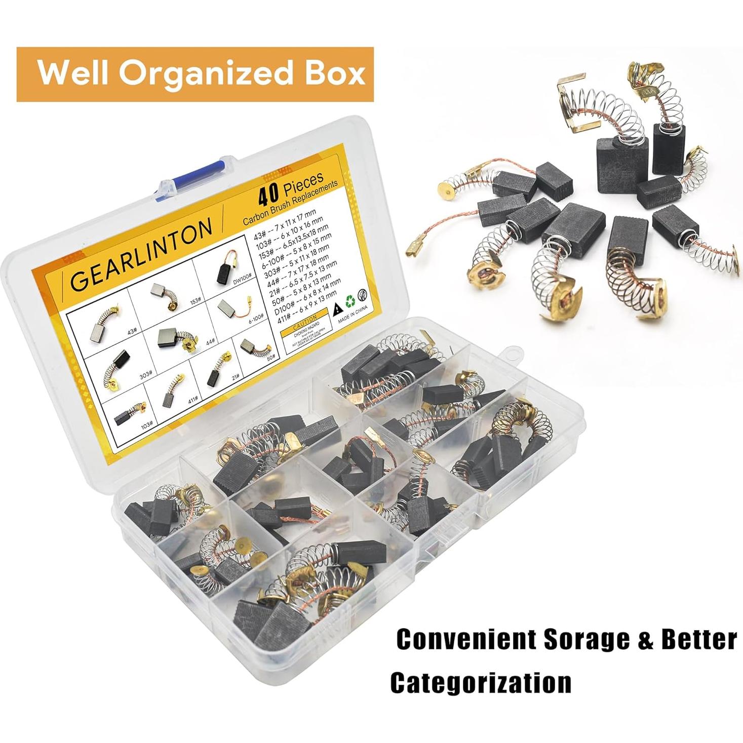 Juego de Cepillos de Carbón GEARLINTON 40 PZS para Motores