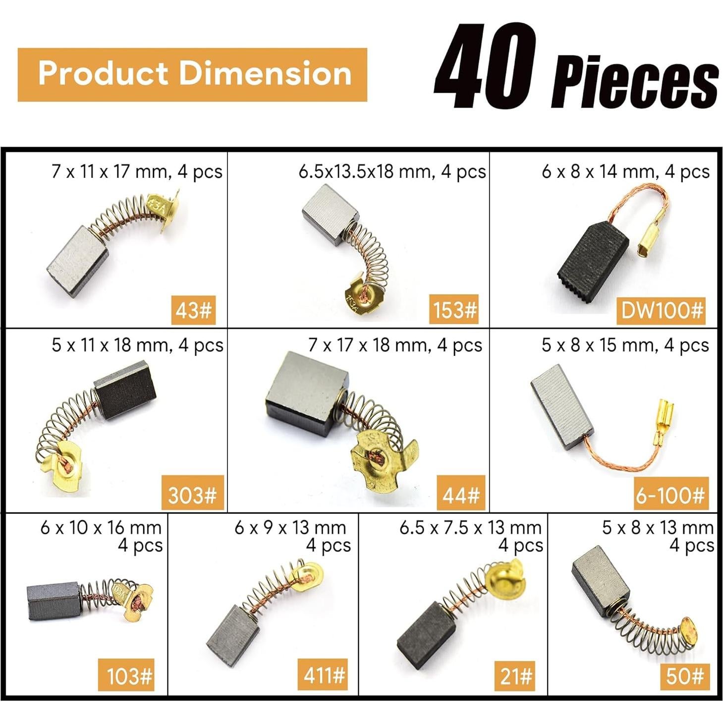 Juego de Cepillos de Carbón GEARLINTON 40 PZS para Motores