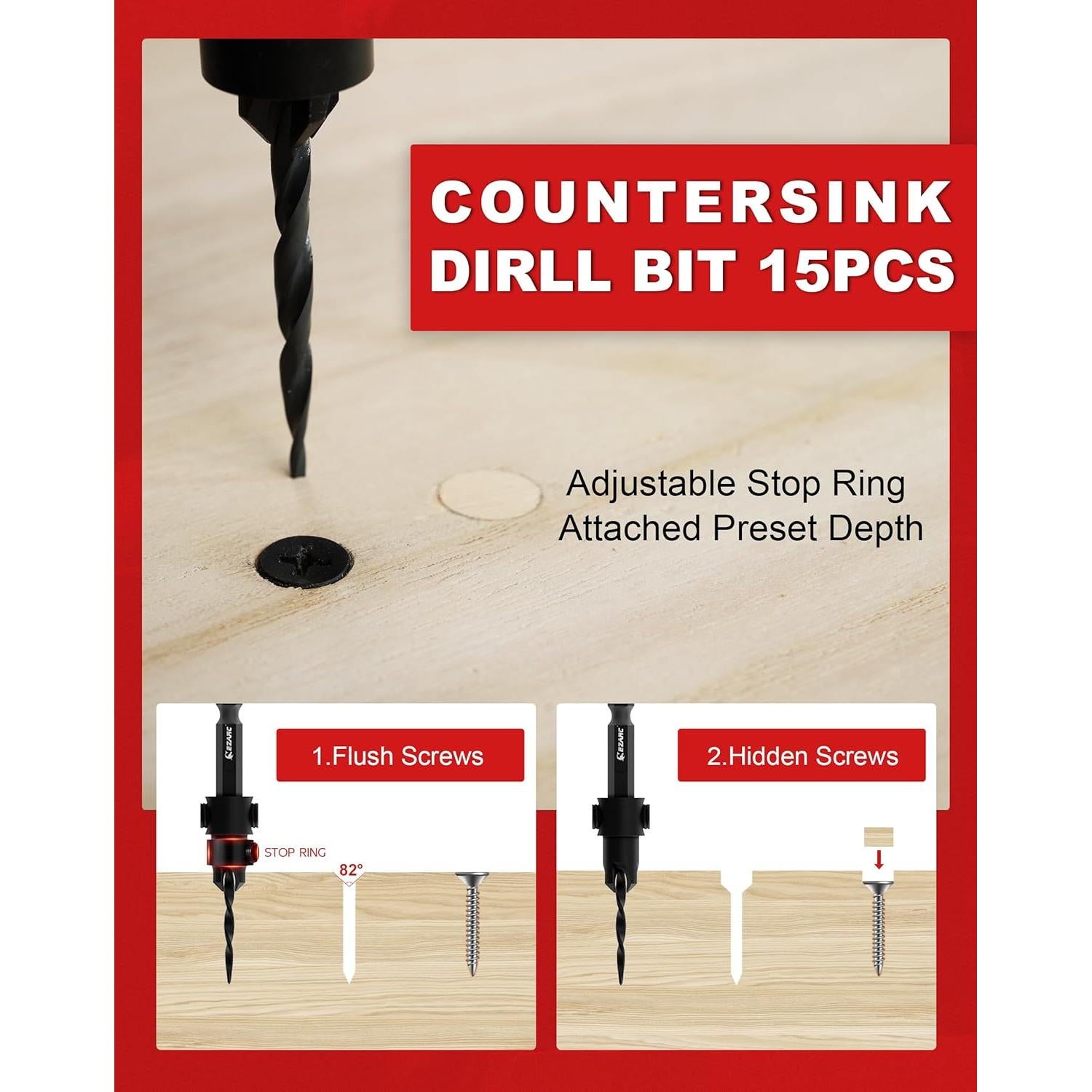 Juego de brocas avellanadoras EZARC 15 PCS para madera