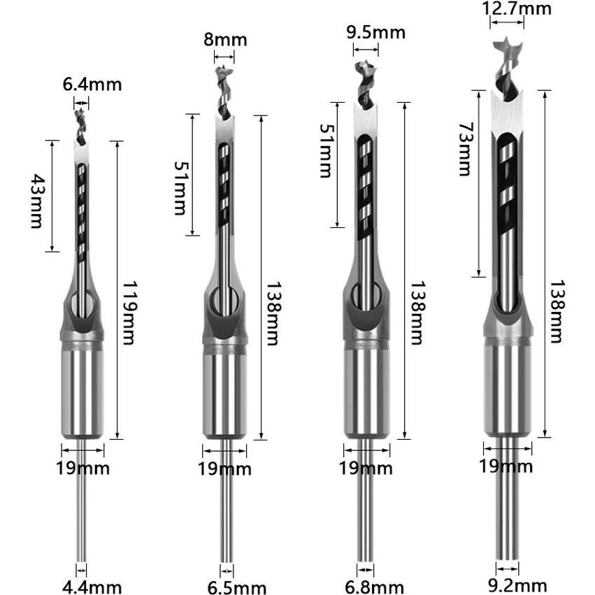 Brocas Cuadradas para Madera WSOOX 4 Piezas 6,4 a 12,7 mm
