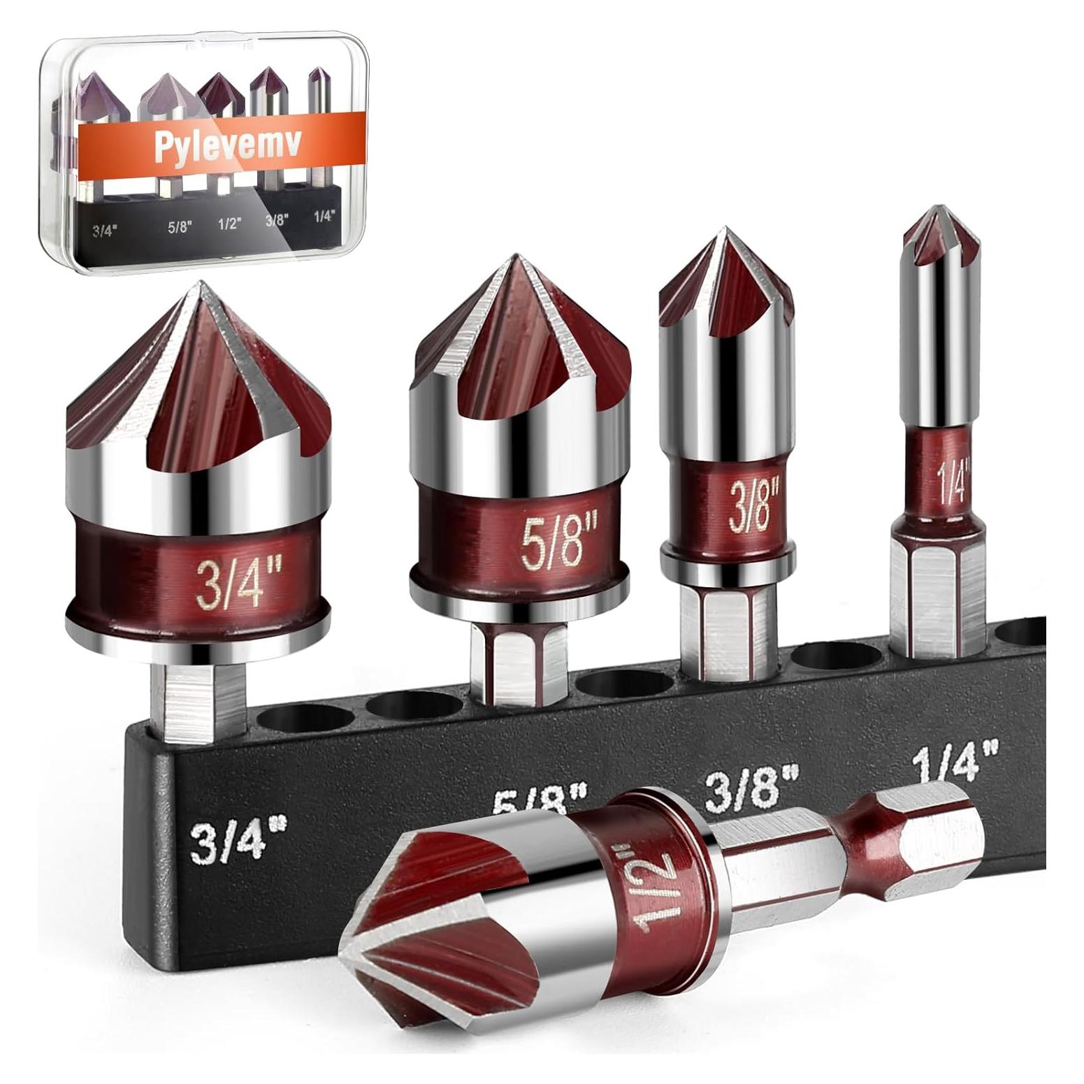 Juego de Brocas Avellanado Pylevemv 5 Piezas 1/4 a 3/4