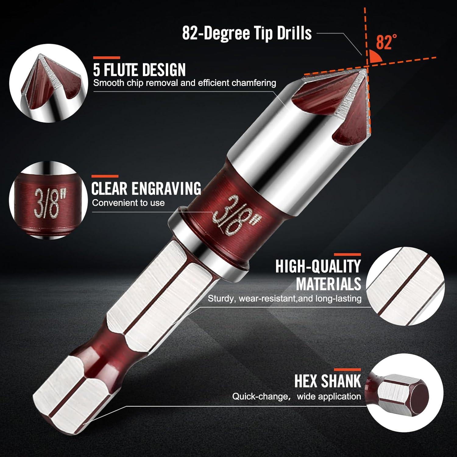 Juego de Brocas Avellanado Pylevemv 5 Piezas 1/4 a 3/4