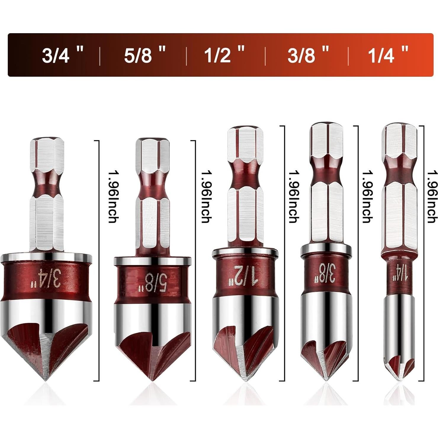 Juego de Brocas Avellanado Pylevemv 5 Piezas 1/4 a 3/4