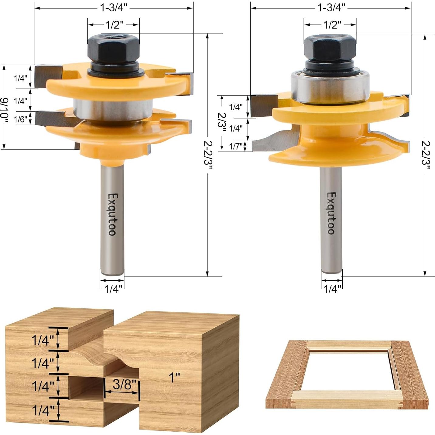 Juego de 3 brocas de enrutador Z.Hen 1/4" vástago para madera