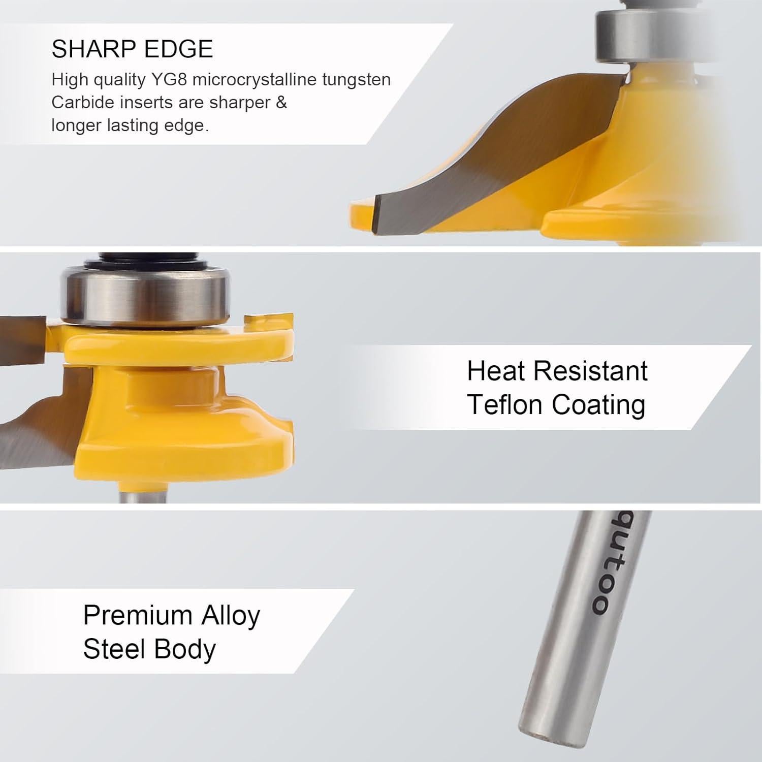 Juego de 3 brocas de enrutador Z.Hen 1/4" vástago para madera