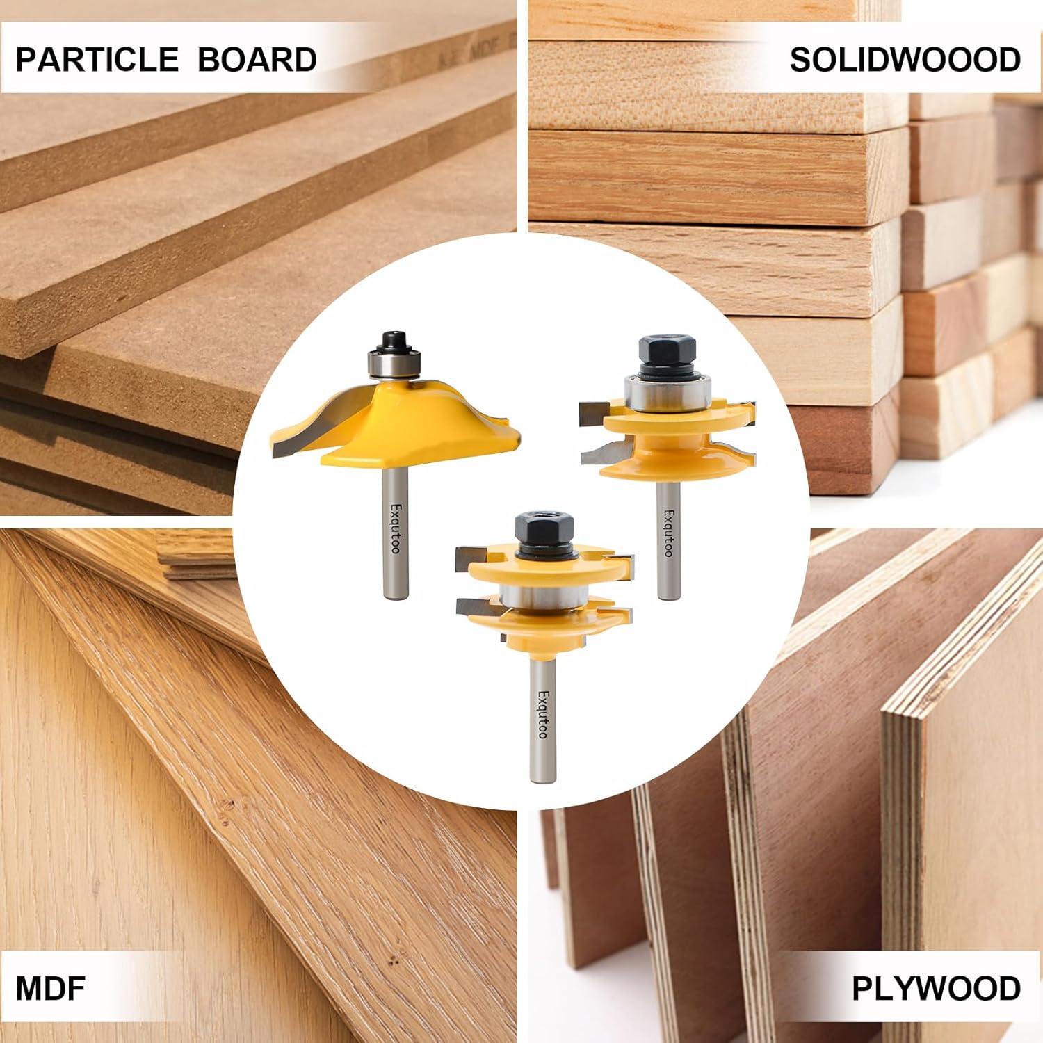 Juego de 3 brocas de enrutador Z.Hen 1/4" vástago para madera