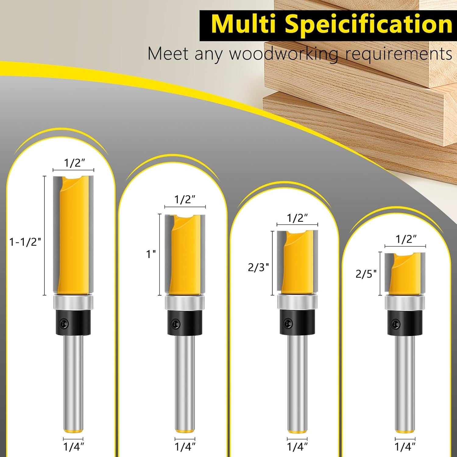 Juego de Fresas de Router Feanron 4 Pcs 1/4" Eje Cortador de Madera