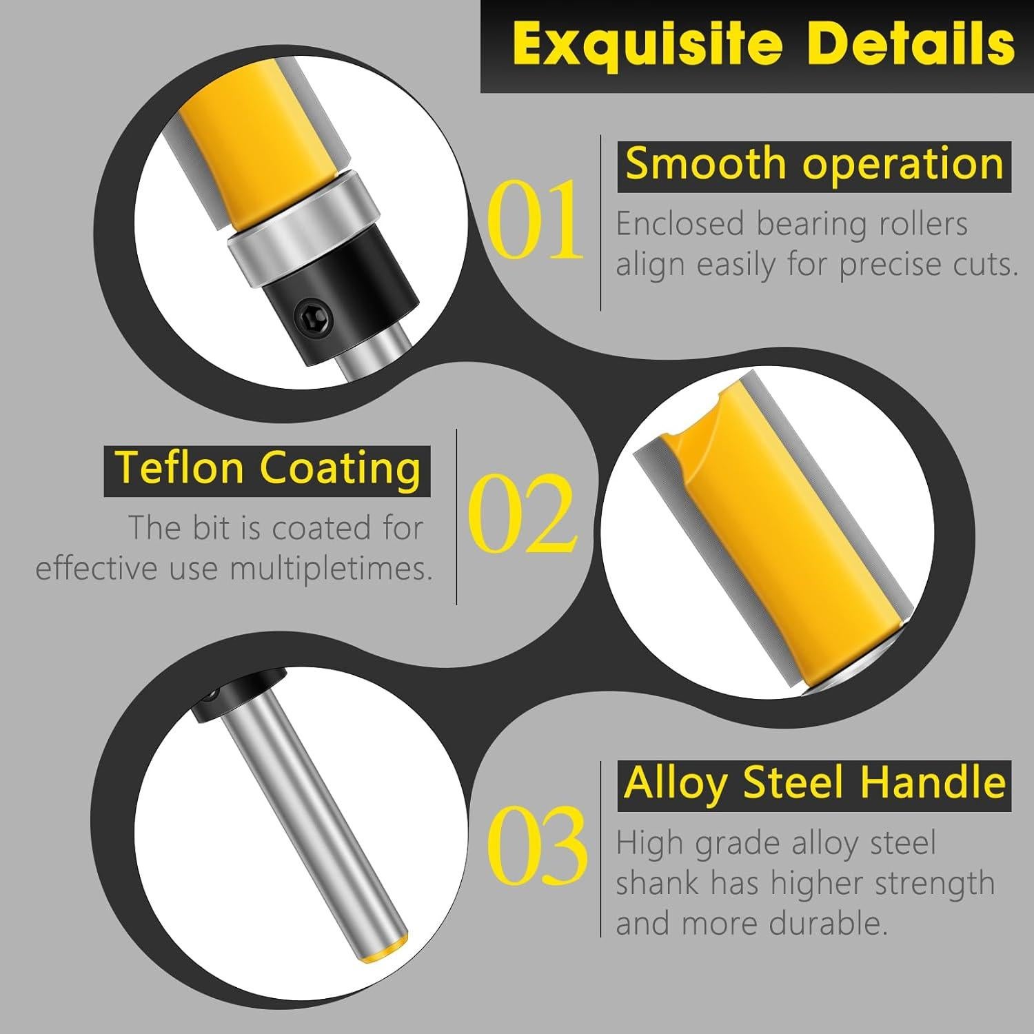 Juego de Fresas de Router Feanron 4 Pcs 1/4" Eje Cortador de Madera