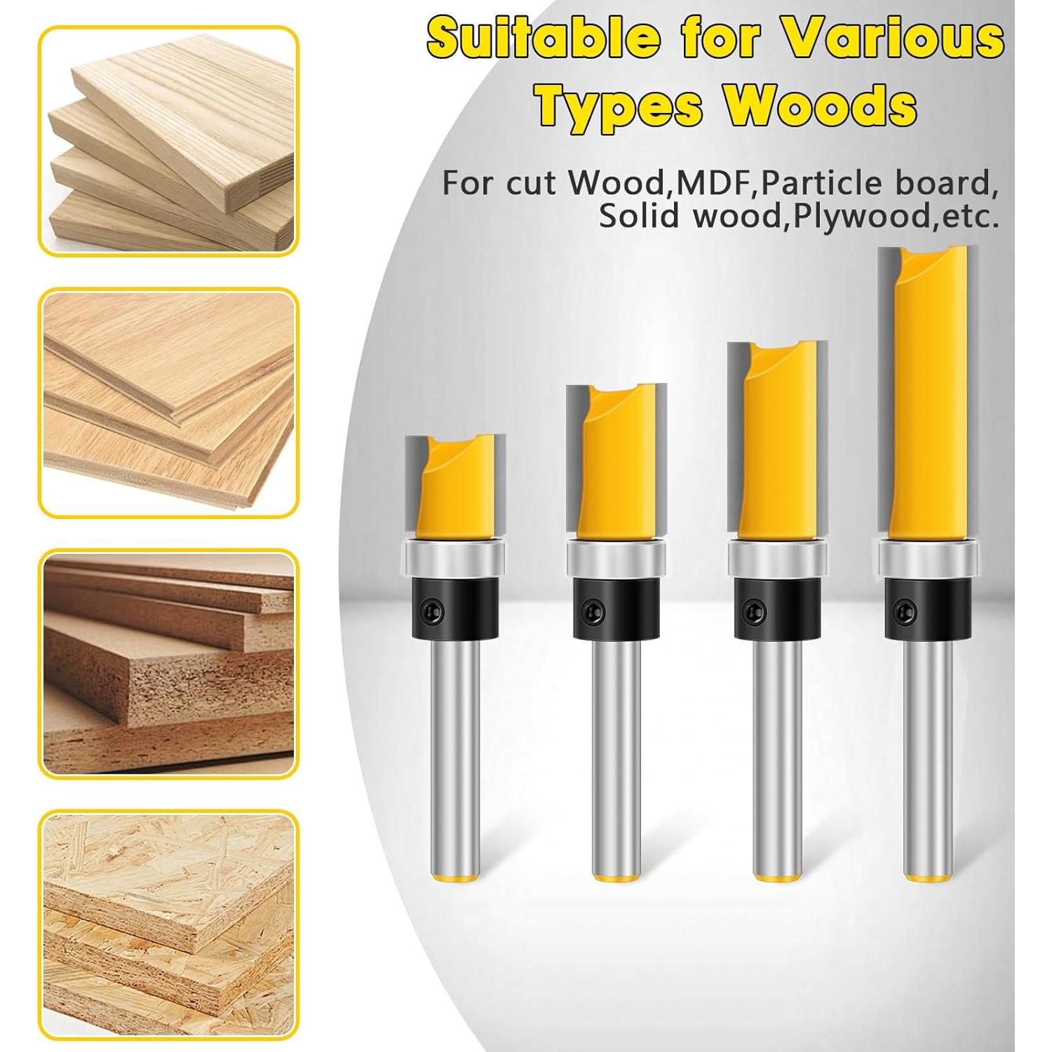 Juego de Fresas de Router Feanron 4 Pcs 1/4" Eje Cortador de Madera