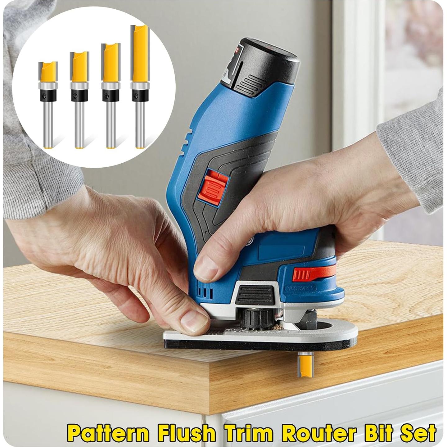 Juego de Fresas de Router Feanron 4 Pcs 1/4" Eje Cortador de Madera