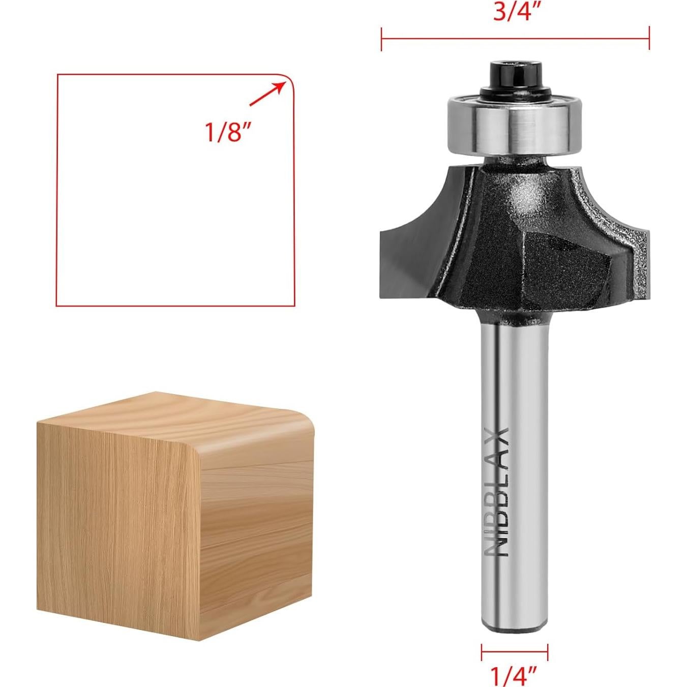 Brocas de Router NIBBLAX 1/8" Redondeo Eje 1/4"