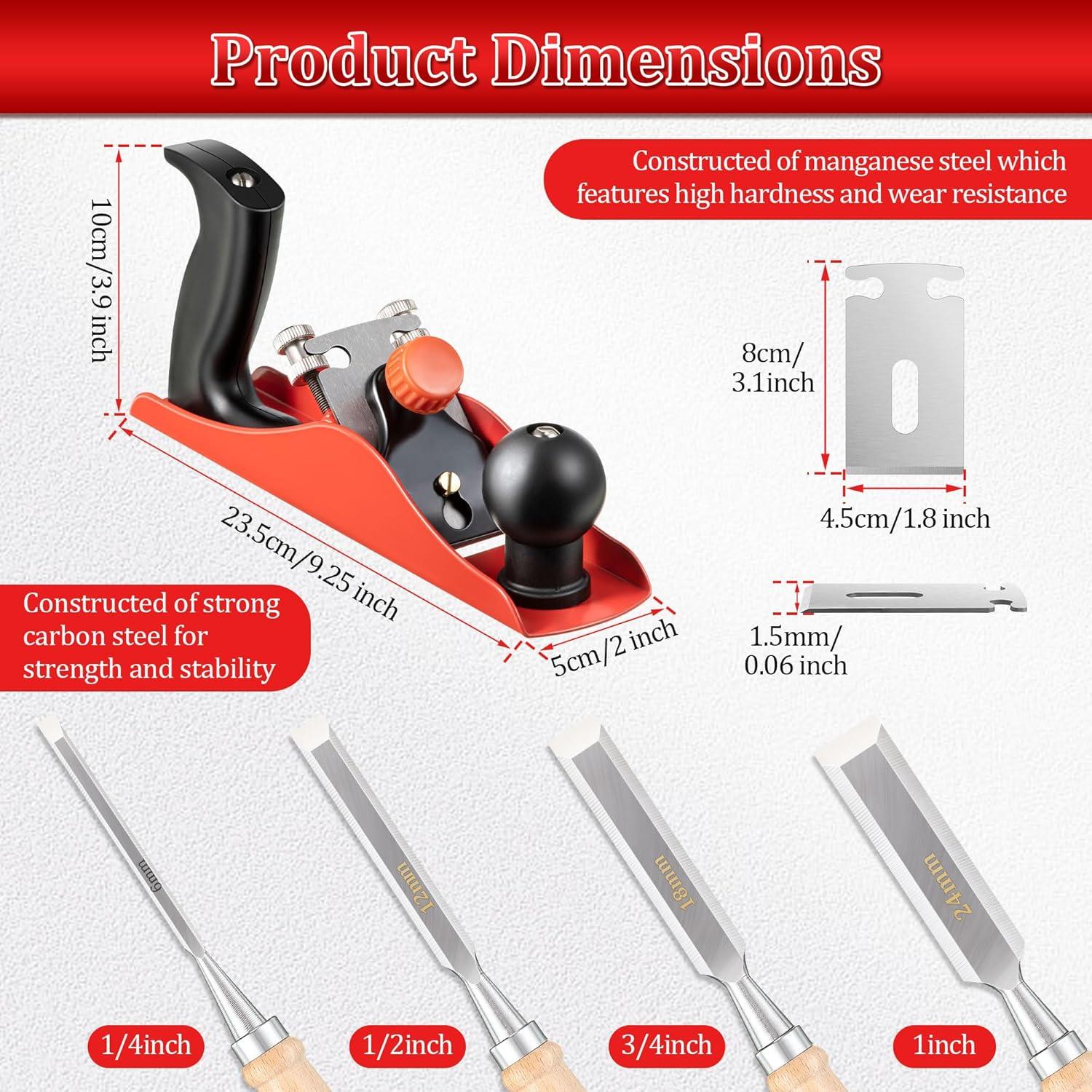 Plano de Mano Dreyoo con Cuchilla de 5 cm y 4 Cinceles de Madera