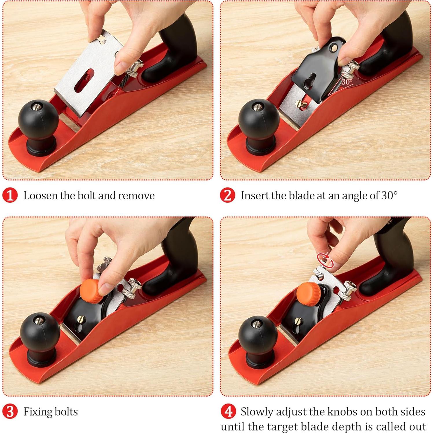 Plano de Mano Dreyoo con Cuchilla de 5 cm y 4 Cinceles de Madera