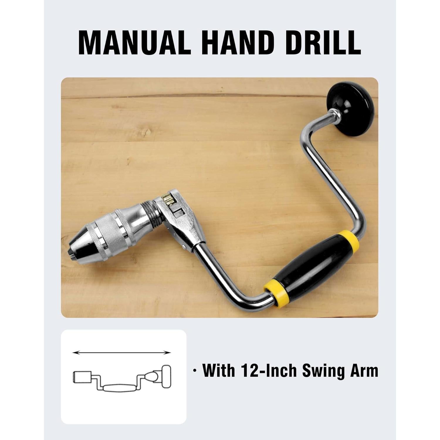 Taladro de Manivela YEBOOCA 30,48 cm con 6 Brocas