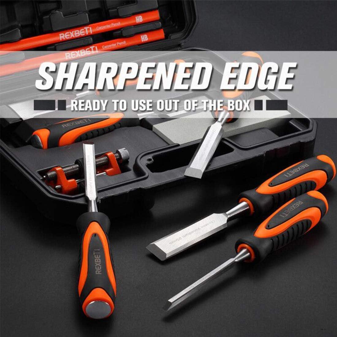 Juego de Cinceles de Madera REXBETI 10 Piezas con Afilador
