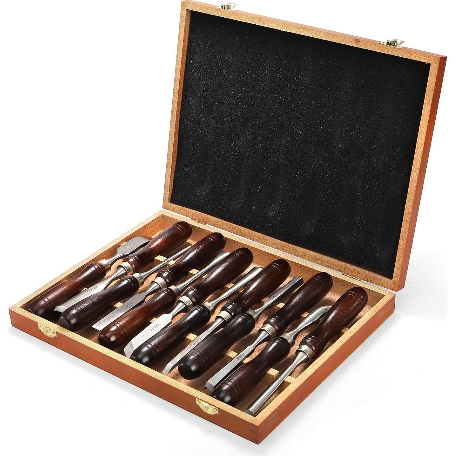 Juego de 12 Cinceles de Tallado Covzoe con Caja de Madera