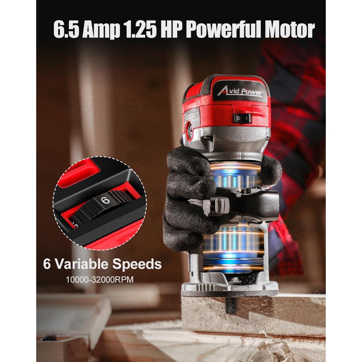 Router Compacto AVID POWER 1.25 HP 6 Velocidades 65mm Rojo