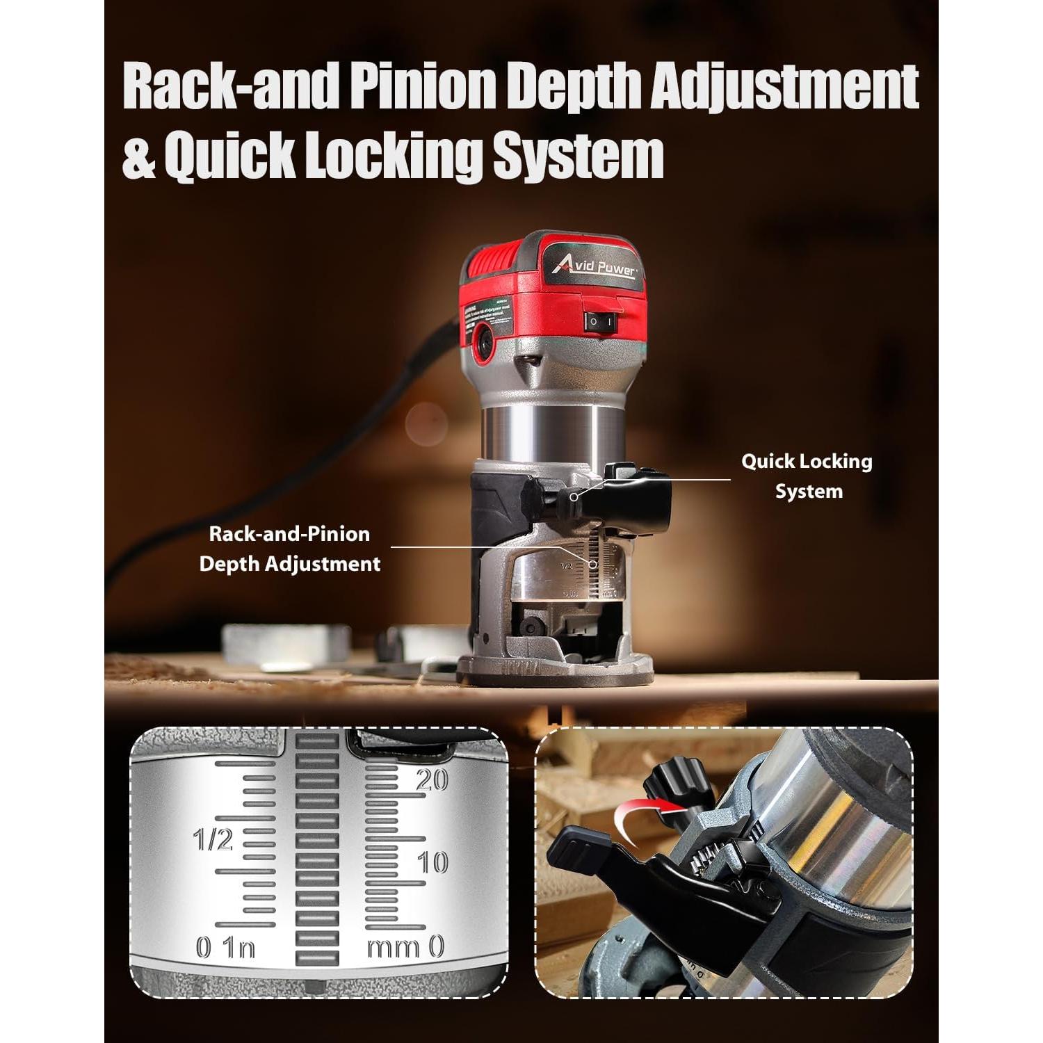 Router Compacto AVID POWER 1.25 HP 6 Velocidades 65mm Rojo