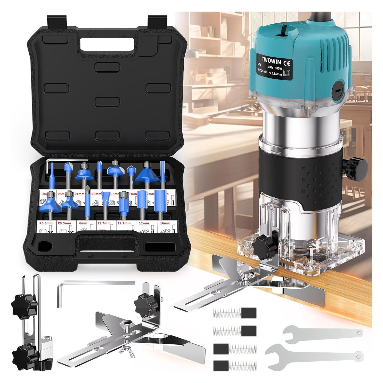 Router Compacto TwoWin 800W 1.25hp con 15 Brocas