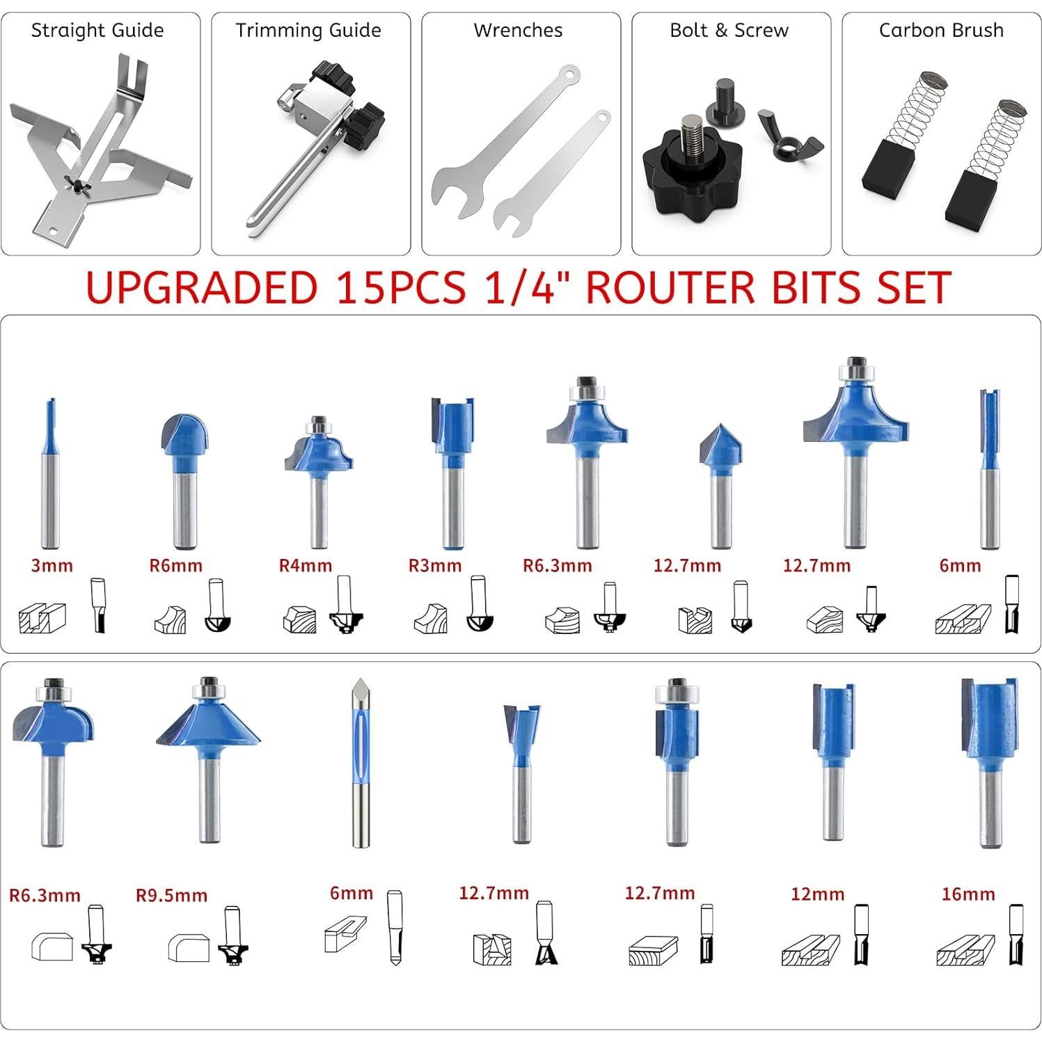Router Compacto TwoWin 800W 1.25hp con 15 Brocas