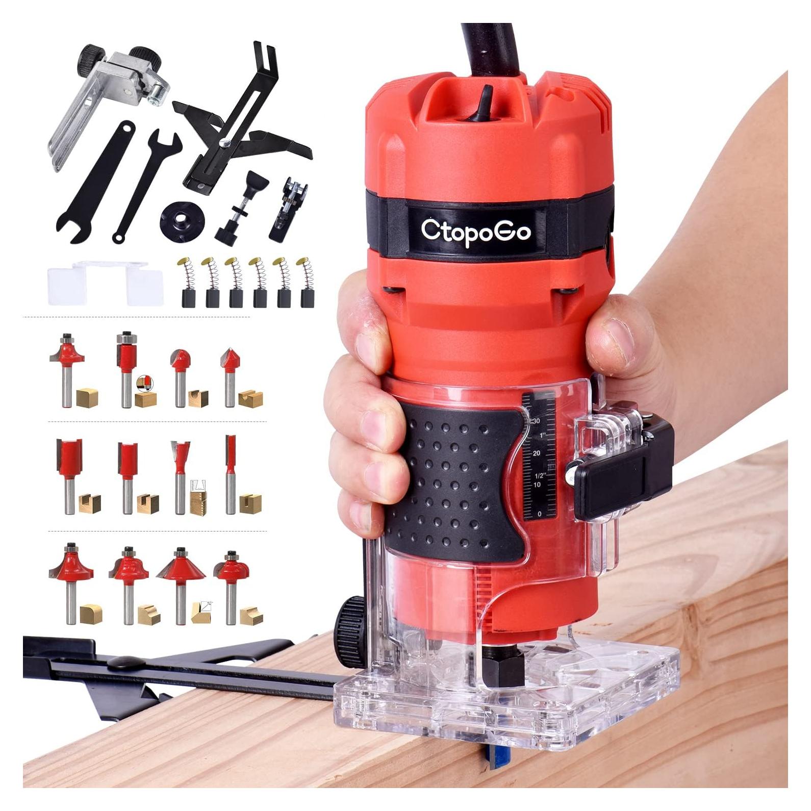 Router Compacto CtopoGo 800W con 12 Puntas para Madera