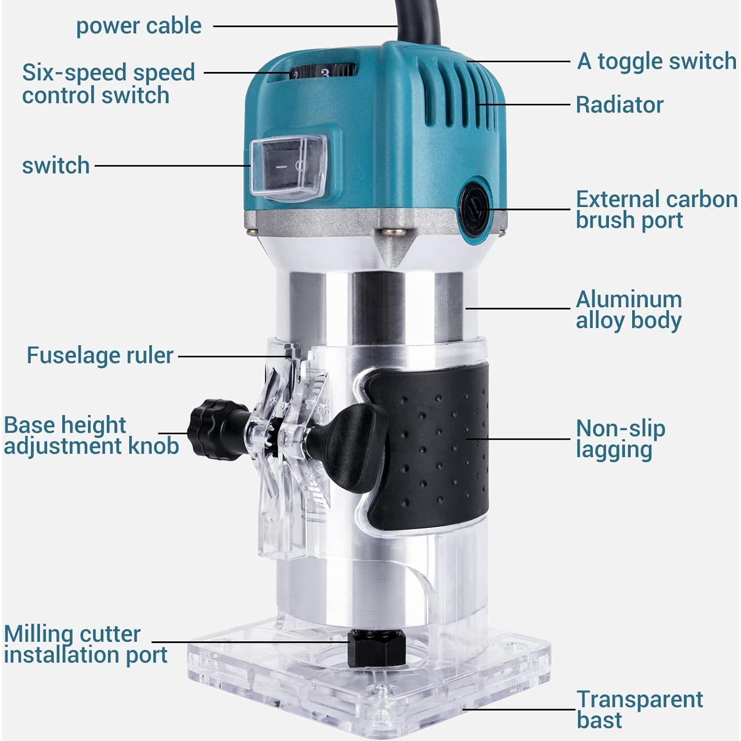 Router Eléctrico MeiMeiDa 800W con 15 Brocas y 6 Velocidades
