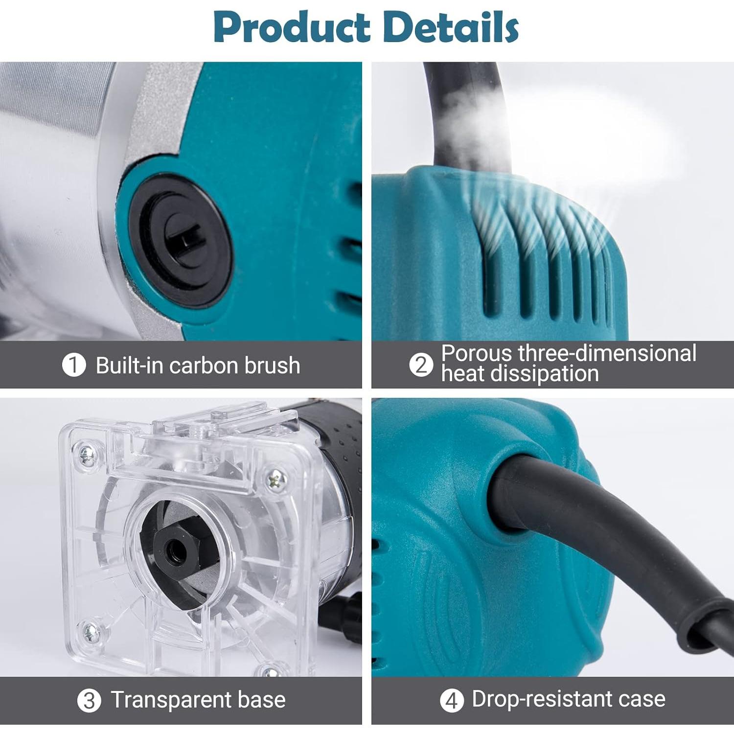 Router Eléctrico MeiMeiDa 800W con 15 Brocas y 6 Velocidades