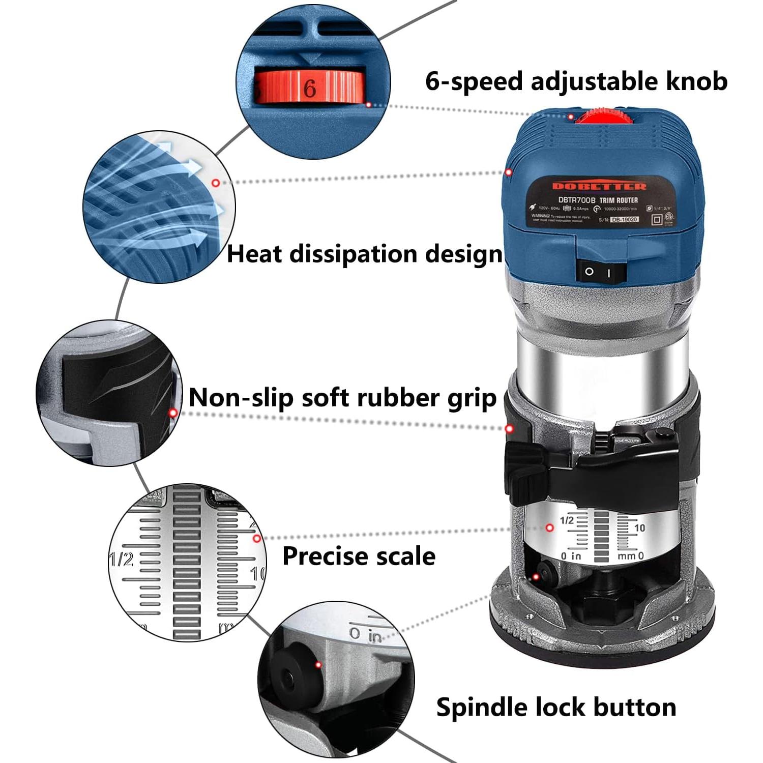 Router Eléctrico Dobetter DBTR700B 1.25HP 6 Velocidades