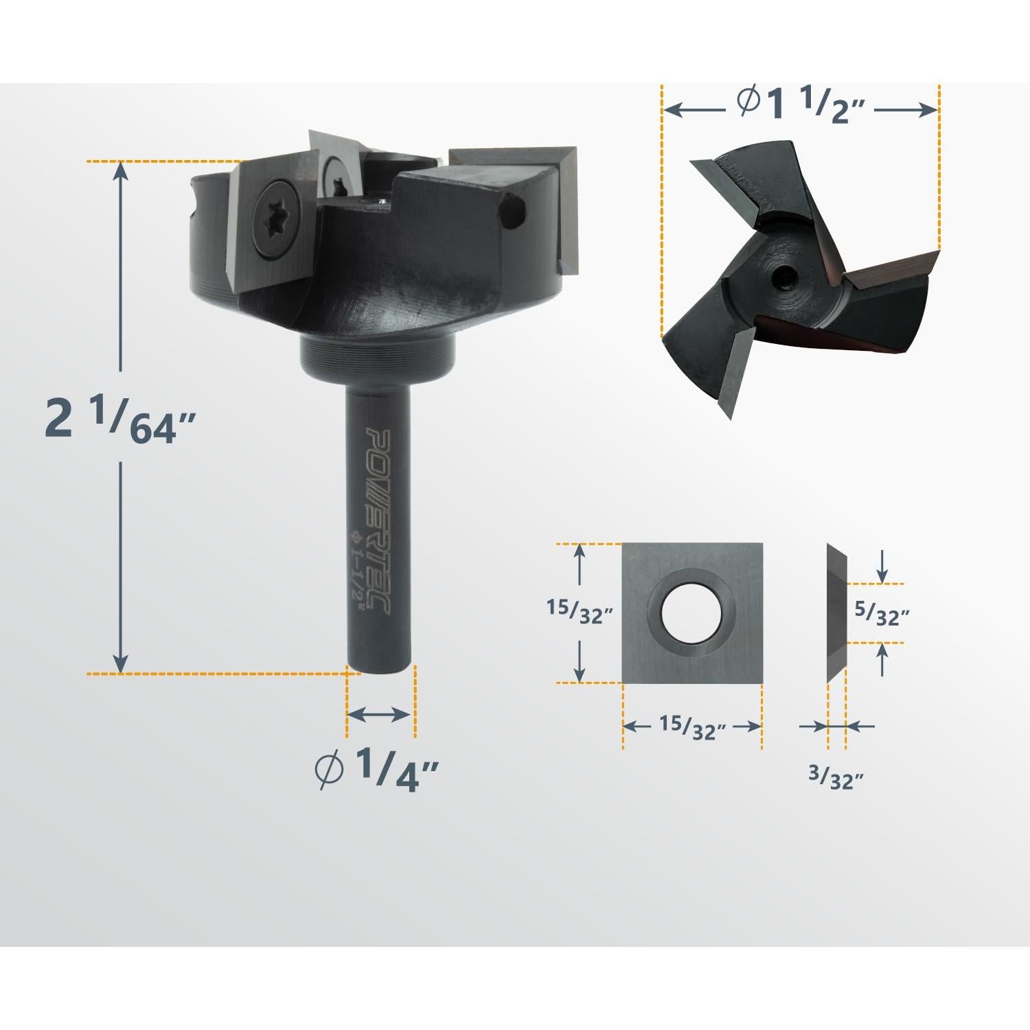 Bit de Ruta CNC POWERTEC 3 Alas 3.81 cm Carburo