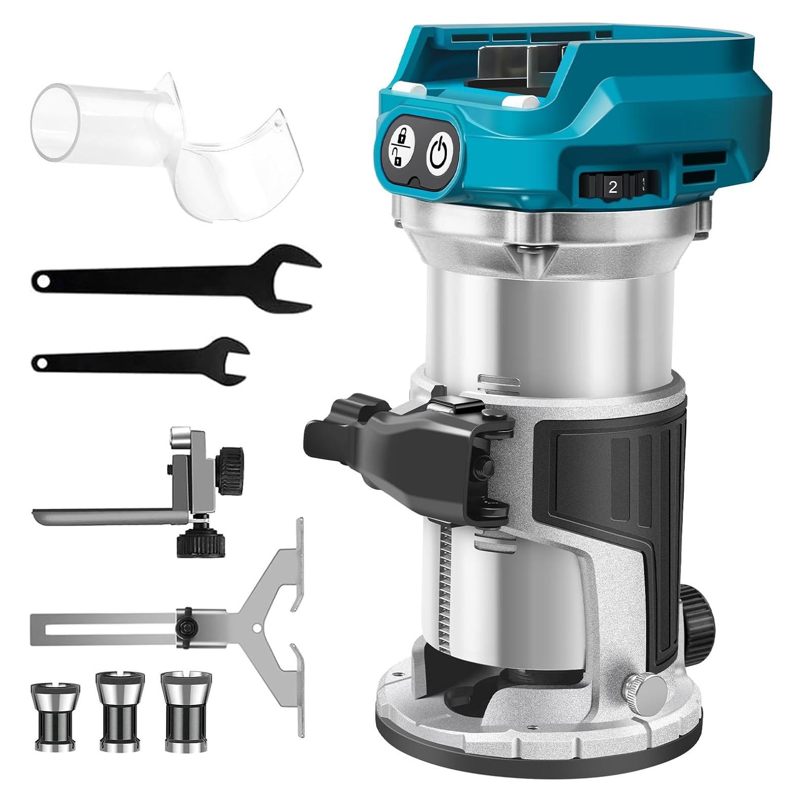 Router Inalámbrico ZUYIYI 18V 28000RPM Base Fija y Guía