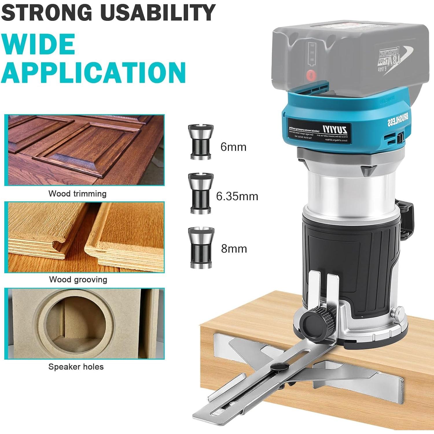 Router Inalámbrico ZUYIYI 18V 28000RPM Base Fija y Guía