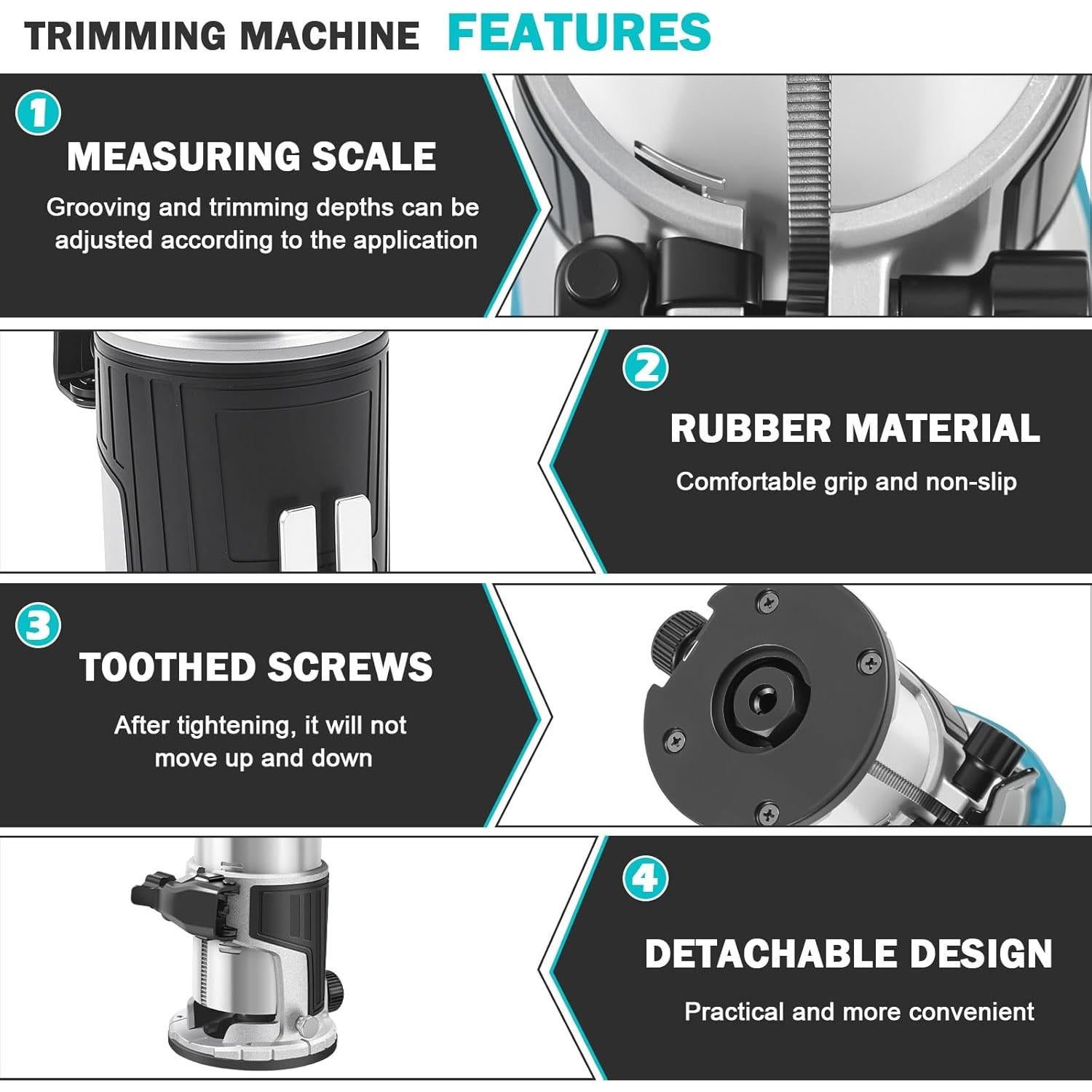 Router Inalámbrico ZUYIYI 18V 28000RPM Base Fija y Guía