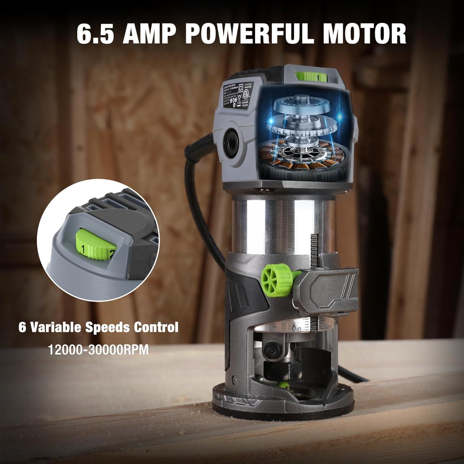 Router Compacto WORKPRO 6.5A 6 Velocidades para Madera