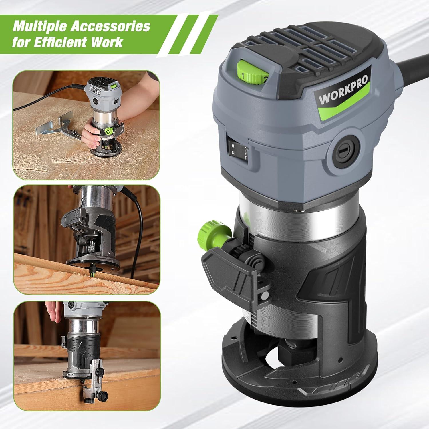 Router Compacto WORKPRO 6.5A 6 Velocidades para Madera