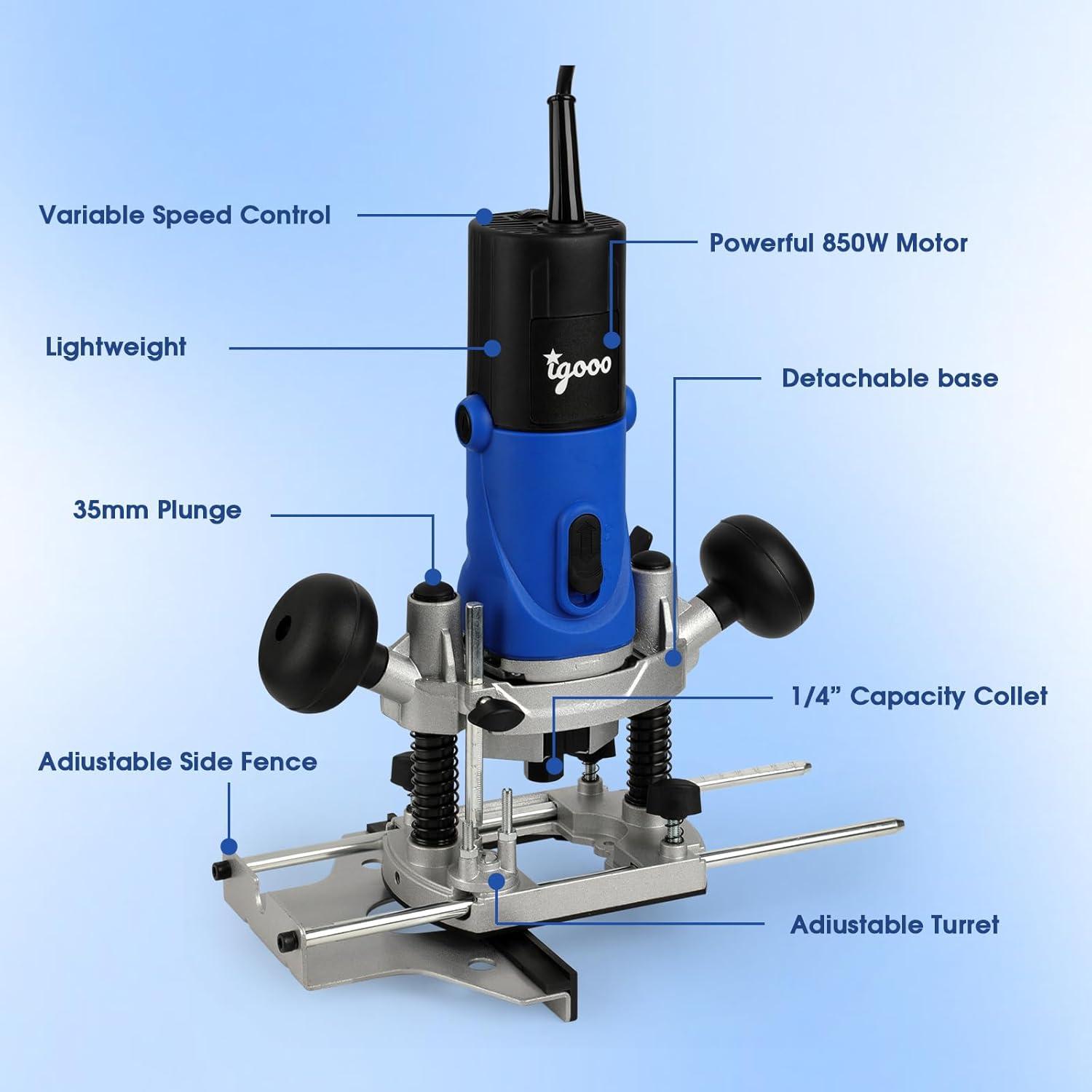 Router Eléctrico Igooo ER850 1.25HP 6 Velocidades 850W