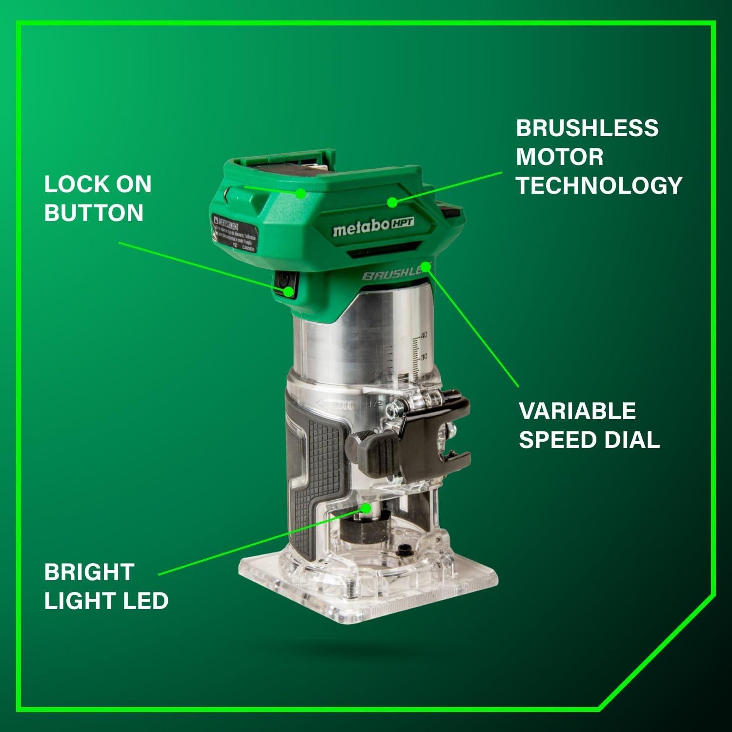 Router de Recorte Inalámbrico Metabo HPT 18V, 10,000-30,000 RPM