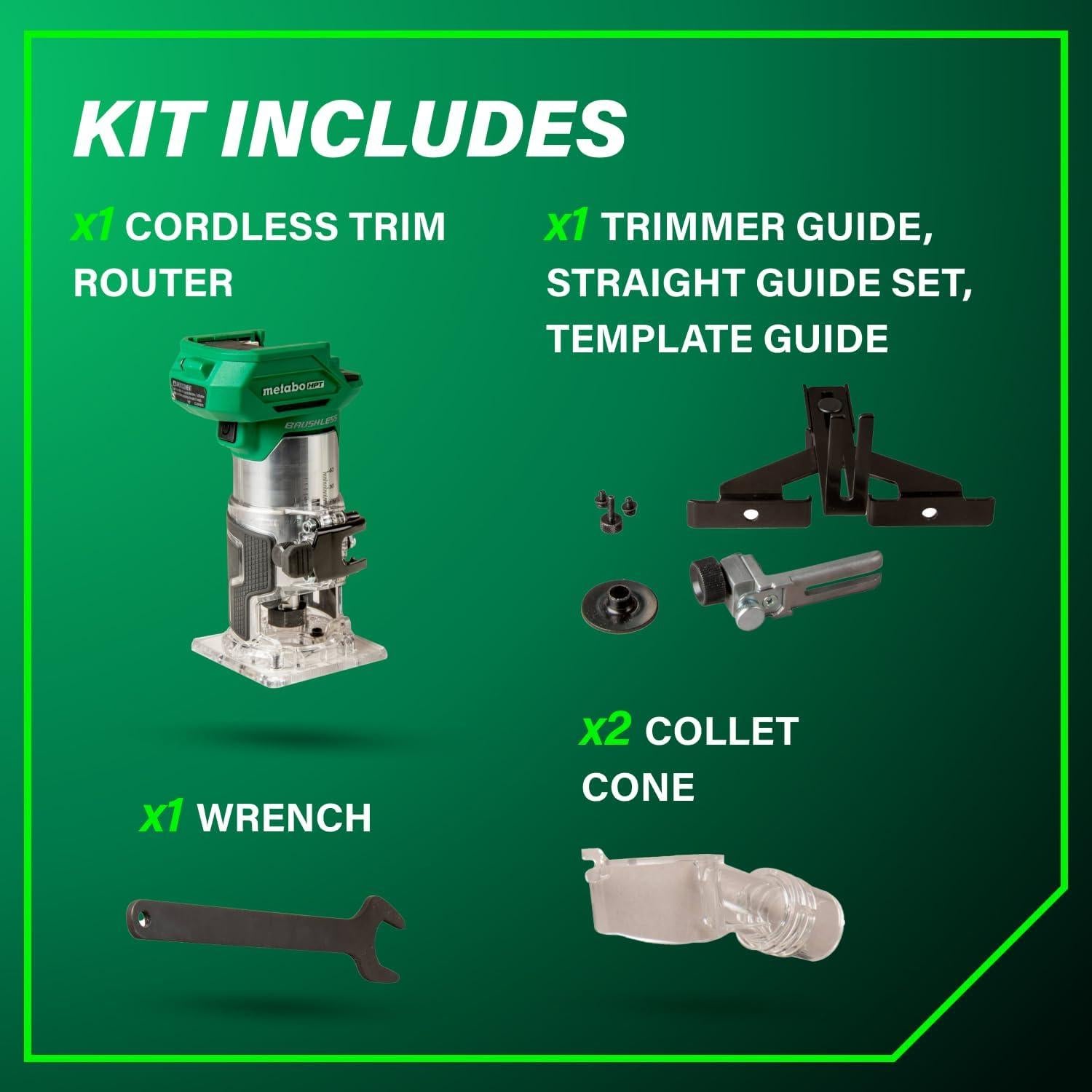 Router de Recorte Inalámbrico Metabo HPT 18V, 10,000-30,000 RPM
