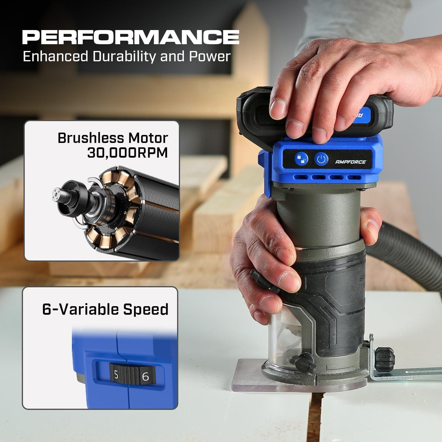Router Inalámbrico AMPFORCE 20V 30000RPM 6 Velocidades