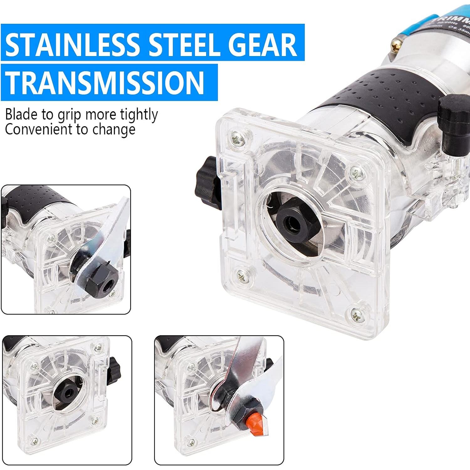 Wood Routers, Wood Trimmer Router Tool, Compact Wood Palm Router, Tool Hand Trimmer, Woodworking Joiner, Cutting Palmming Tool, 30000 RPM 1/4" Collets 800W 110V