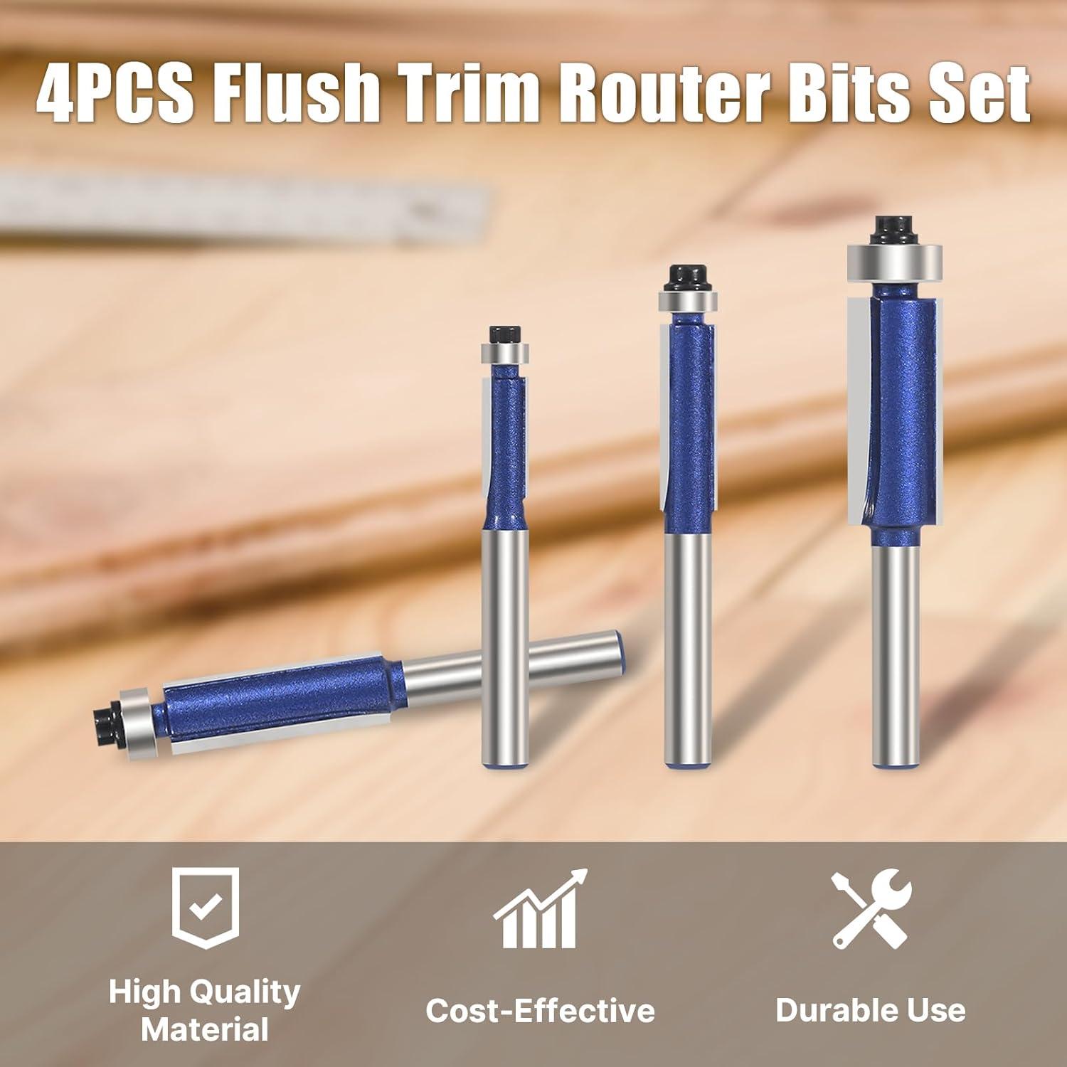 Juego de Brocas de Router Vearter 4PCS Corte Recto 6,35-12,7mm