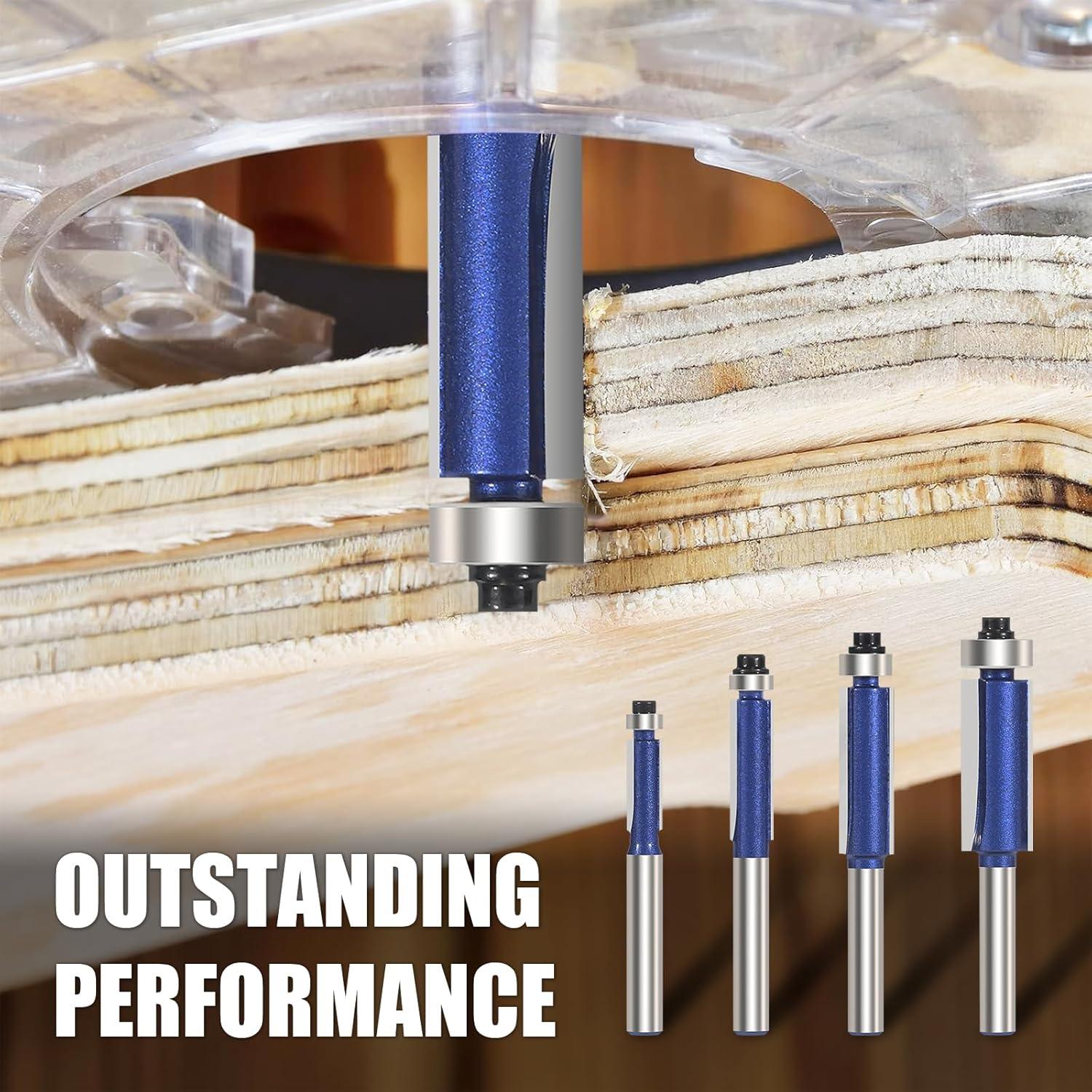 Juego de Brocas de Router Vearter 4PCS Corte Recto 6,35-12,7mm