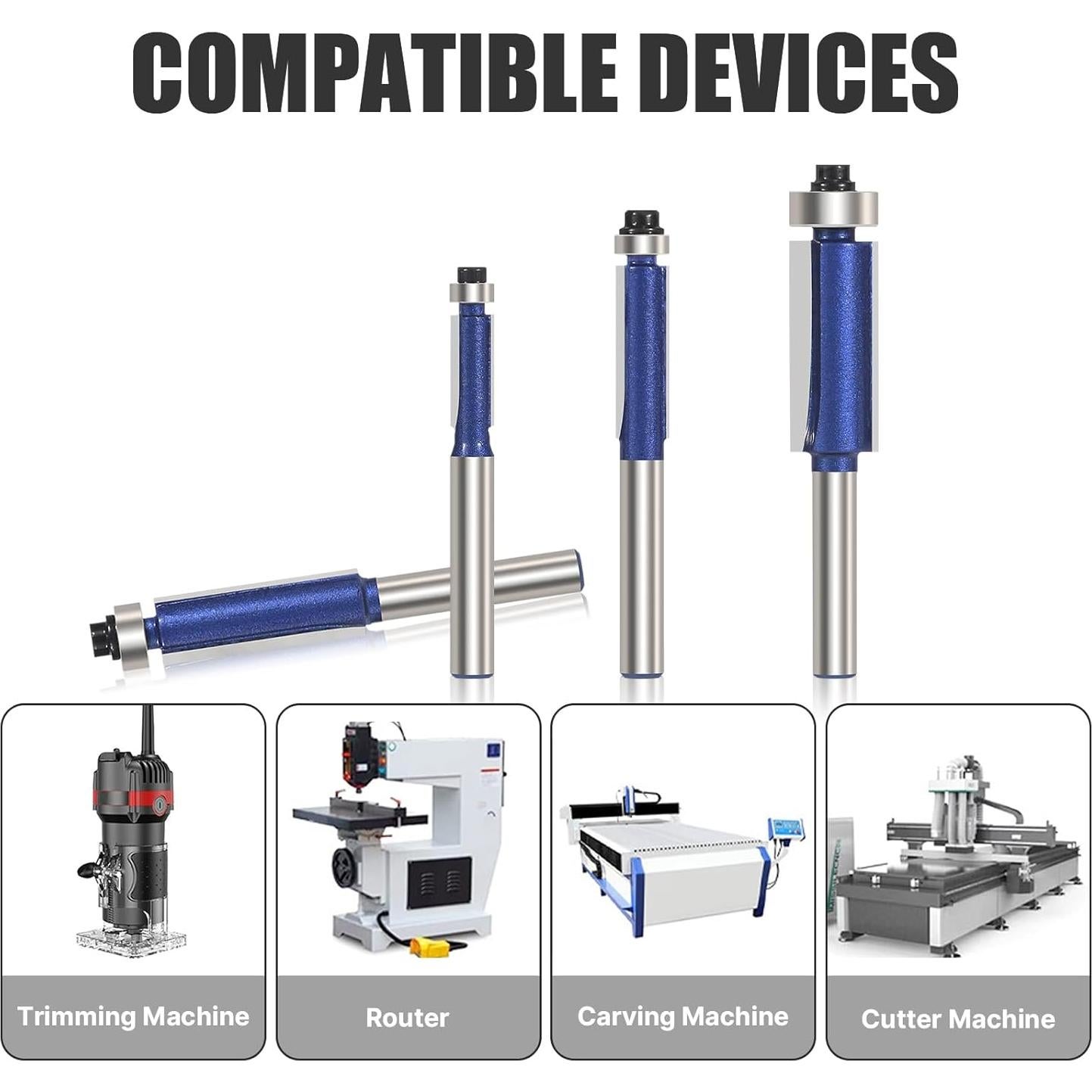 Juego de Brocas de Router Vearter 4PCS Corte Recto 6,35-12,7mm