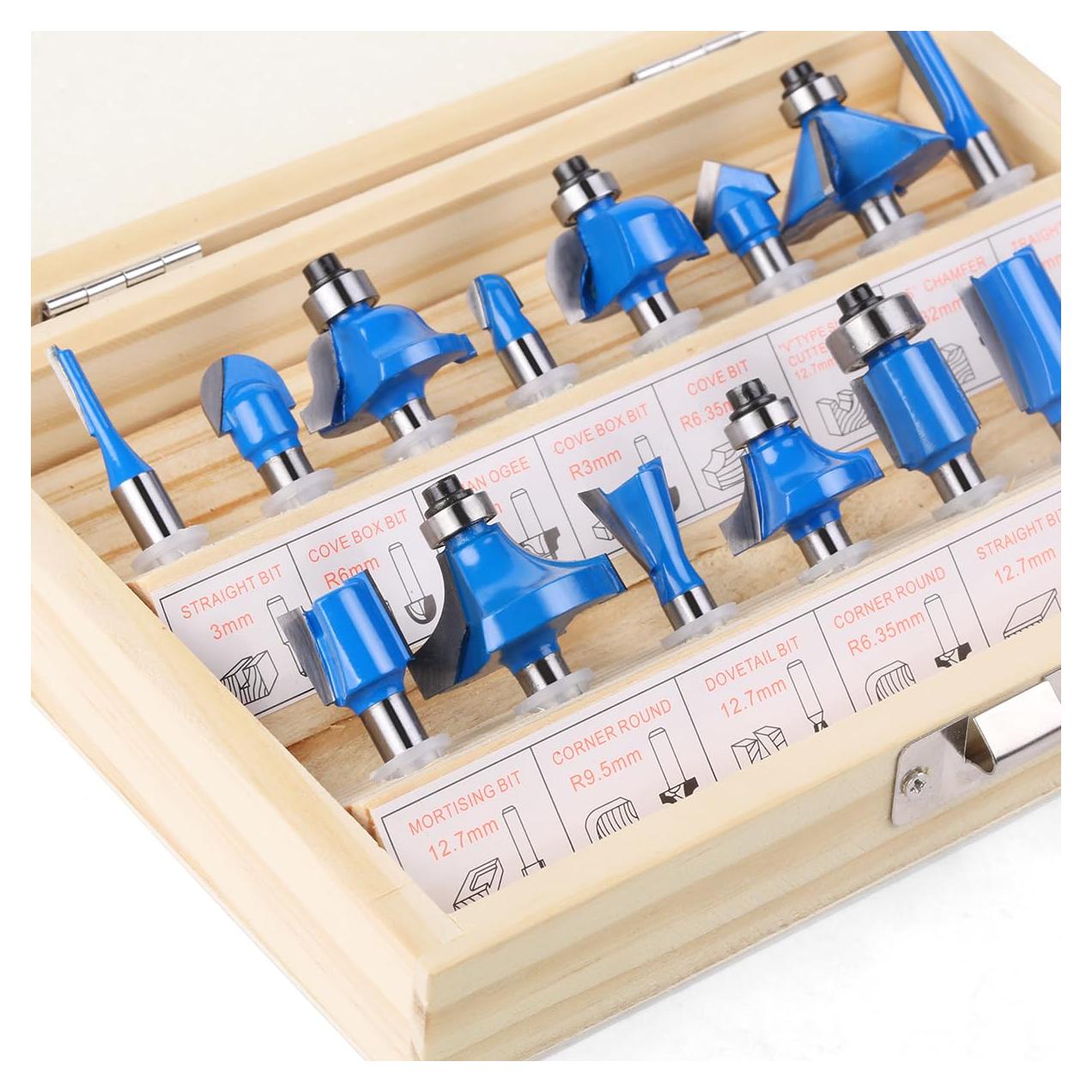 Juego de Brocas de Router JGZUI 15 Piezas 6,35 mm Eje