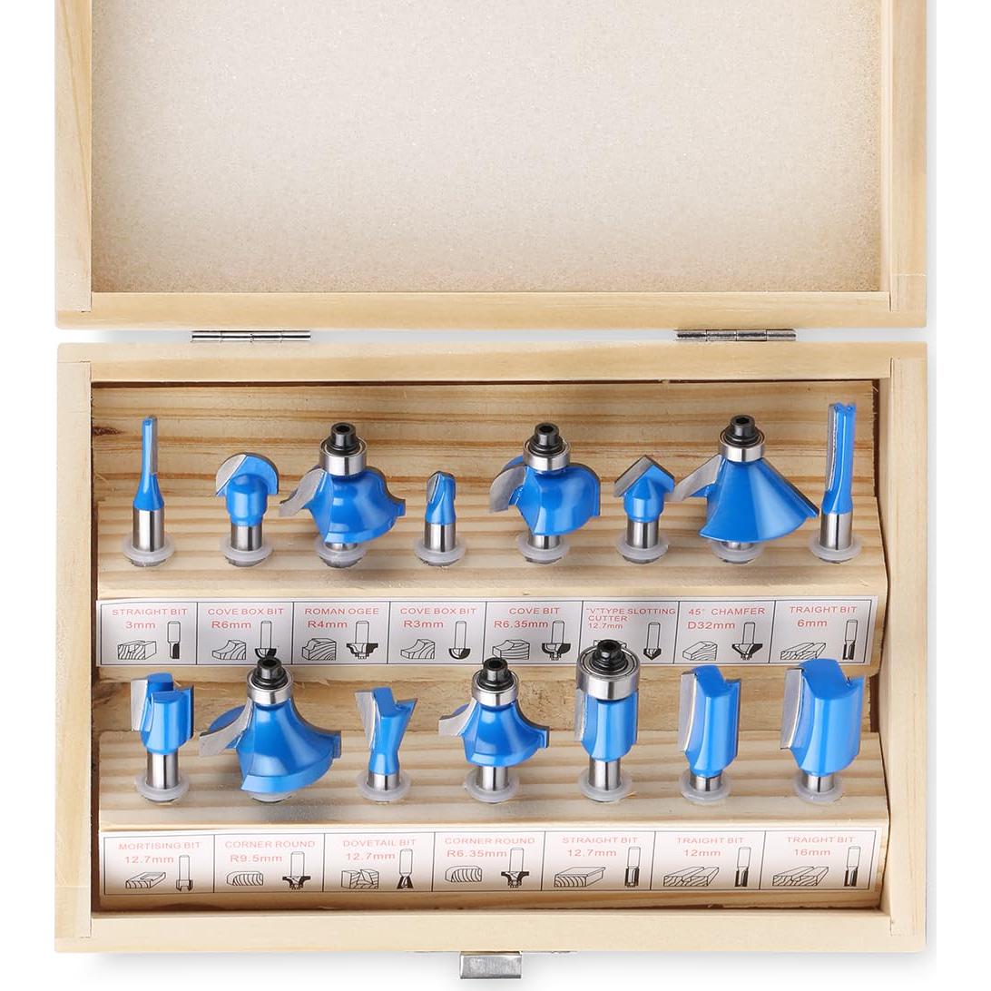Juego de Brocas de Router JGZUI 15 Piezas 6,35 mm Eje
