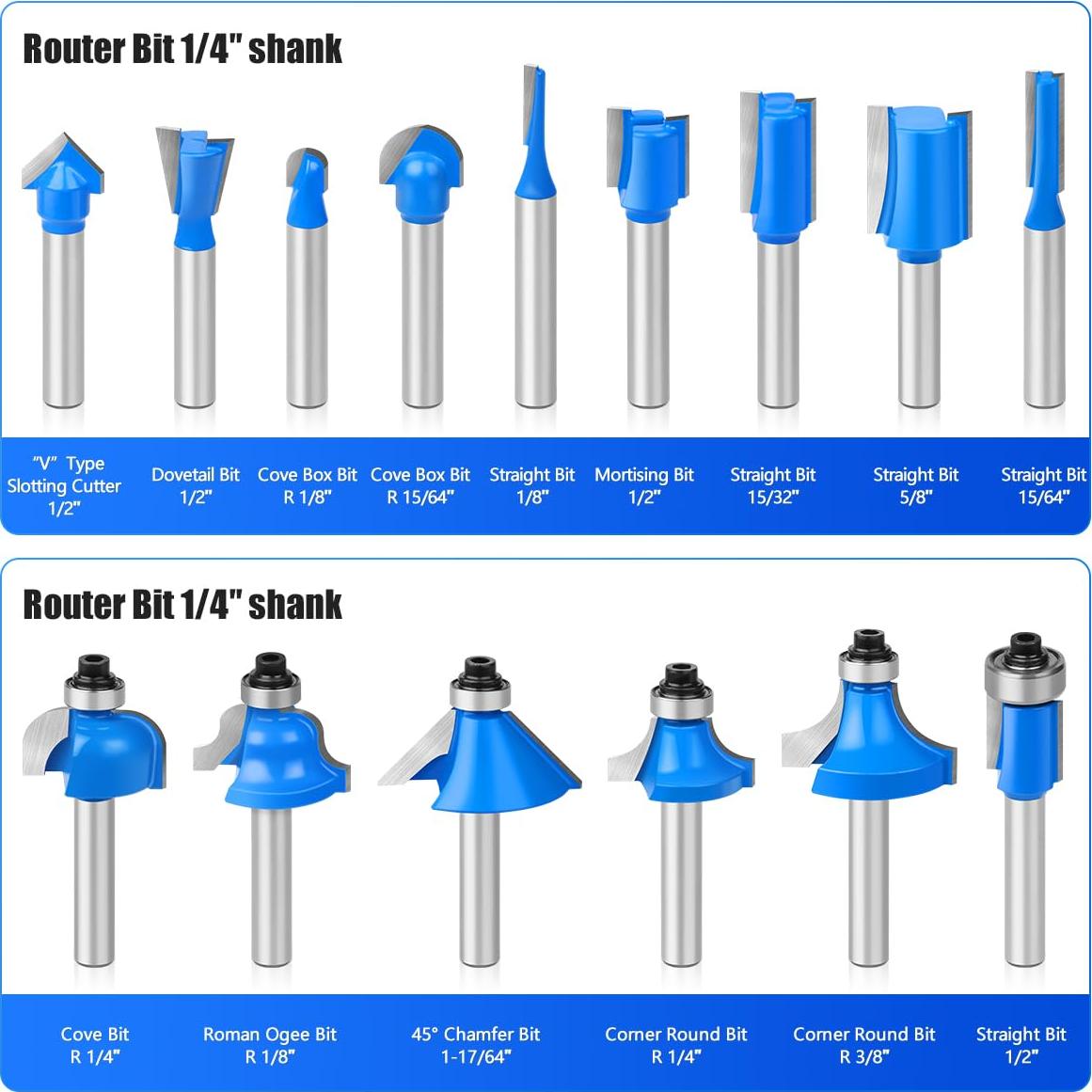 Juego de Brocas de Router JGZUI 15 Piezas 6,35 mm Eje