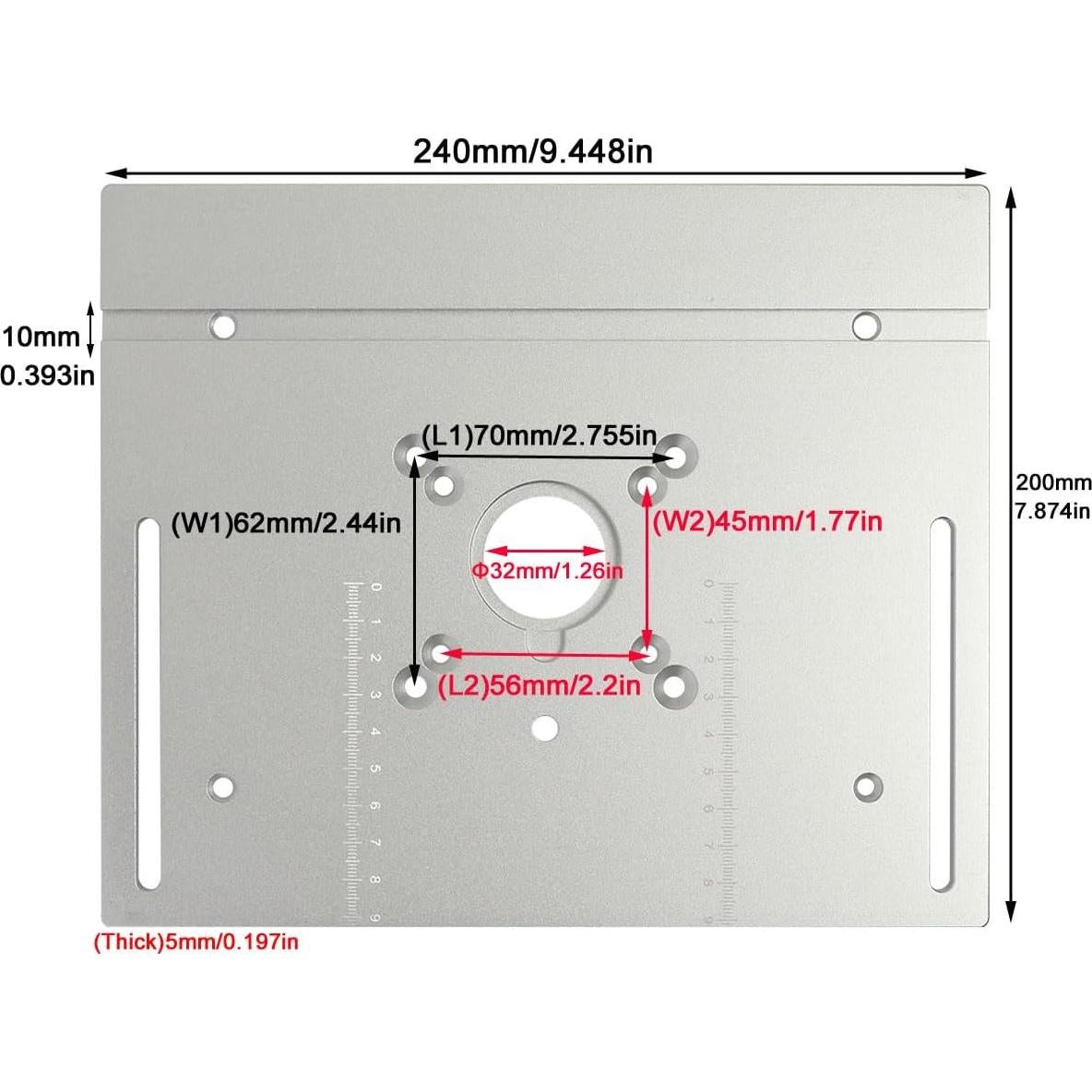 Placa de Inserción Router KETIPED 240x200mm Aluminio Plata